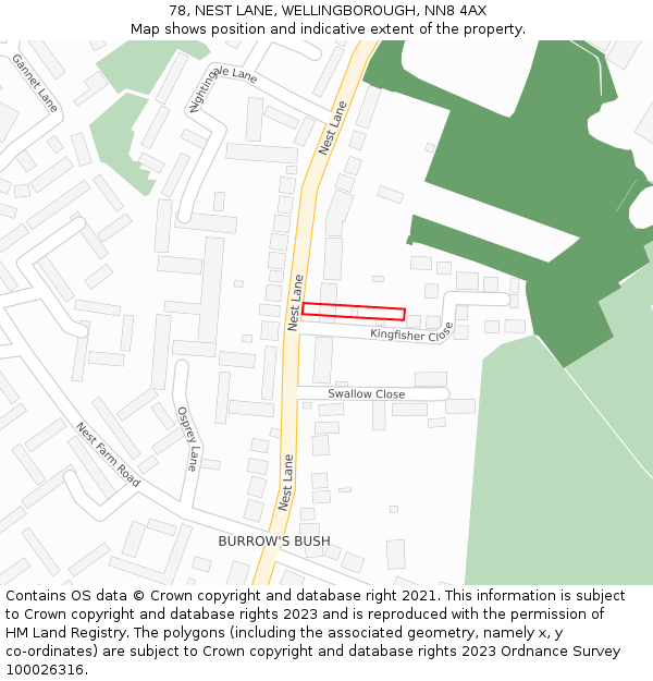 78, NEST LANE, WELLINGBOROUGH, NN8 4AX: Location map and indicative extent of plot