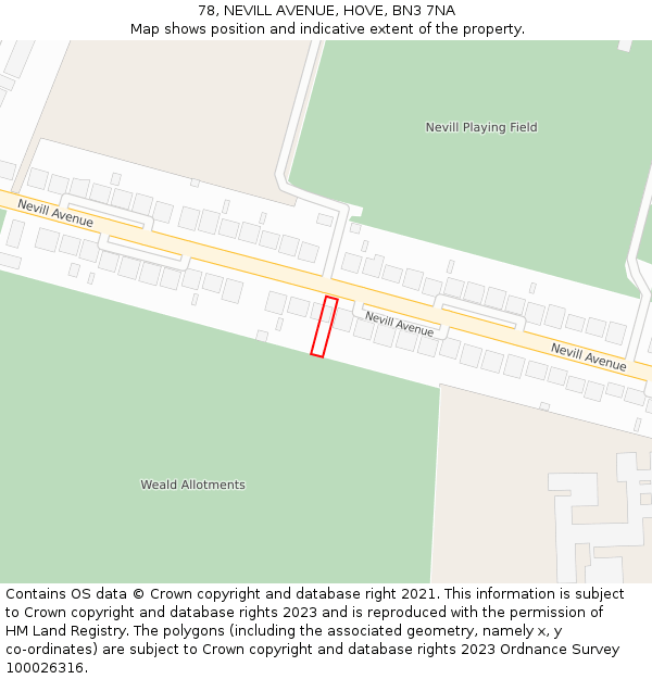 78, NEVILL AVENUE, HOVE, BN3 7NA: Location map and indicative extent of plot