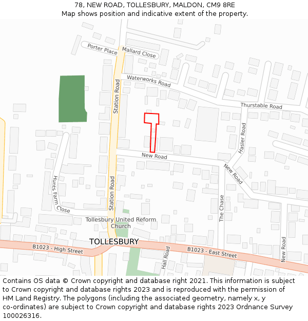 78, NEW ROAD, TOLLESBURY, MALDON, CM9 8RE: Location map and indicative extent of plot