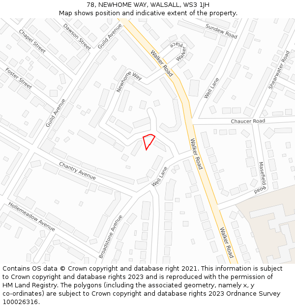 78, NEWHOME WAY, WALSALL, WS3 1JH: Location map and indicative extent of plot
