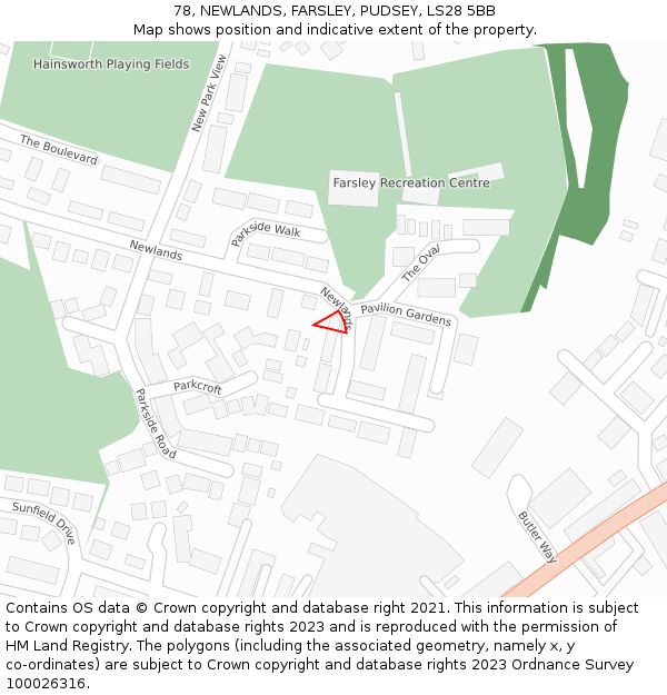 78, NEWLANDS, FARSLEY, PUDSEY, LS28 5BB: Location map and indicative extent of plot