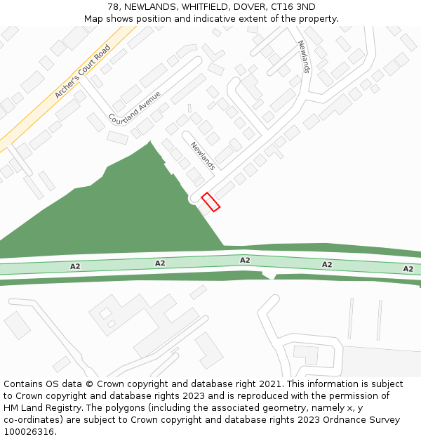 78, NEWLANDS, WHITFIELD, DOVER, CT16 3ND: Location map and indicative extent of plot