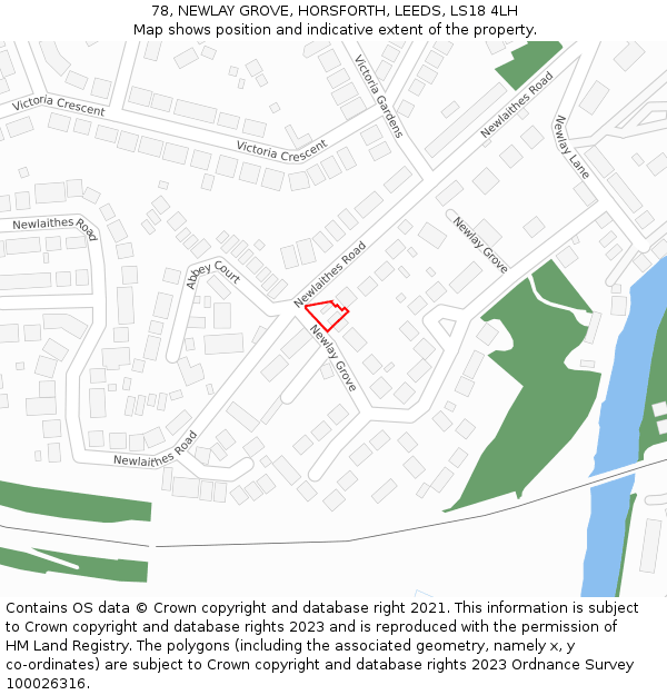 78, NEWLAY GROVE, HORSFORTH, LEEDS, LS18 4LH: Location map and indicative extent of plot