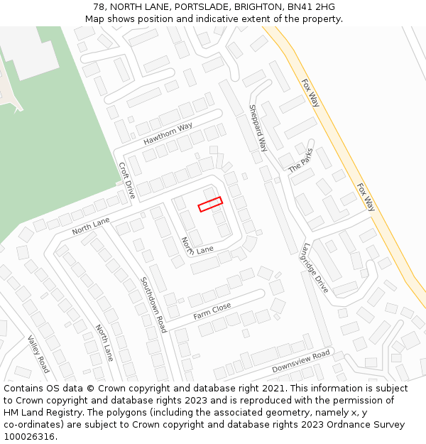 78, NORTH LANE, PORTSLADE, BRIGHTON, BN41 2HG: Location map and indicative extent of plot