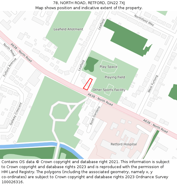 78, NORTH ROAD, RETFORD, DN22 7XJ: Location map and indicative extent of plot