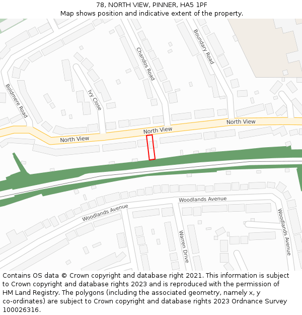 78, NORTH VIEW, PINNER, HA5 1PF: Location map and indicative extent of plot