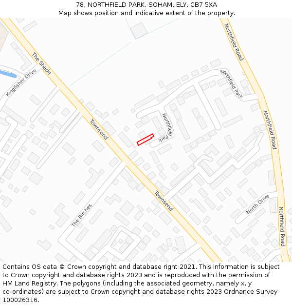 78, NORTHFIELD PARK, SOHAM, ELY, CB7 5XA: Location map and indicative extent of plot