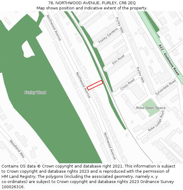 78, NORTHWOOD AVENUE, PURLEY, CR8 2EQ: Location map and indicative extent of plot