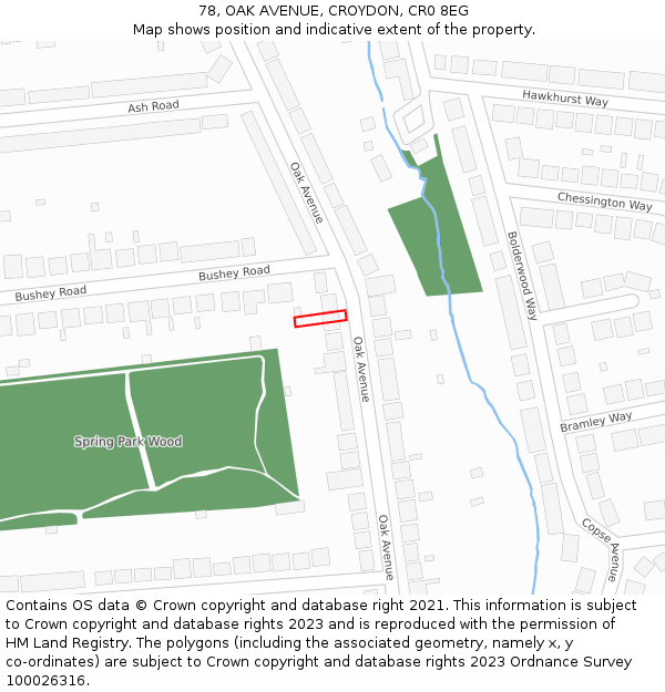 78, OAK AVENUE, CROYDON, CR0 8EG: Location map and indicative extent of plot