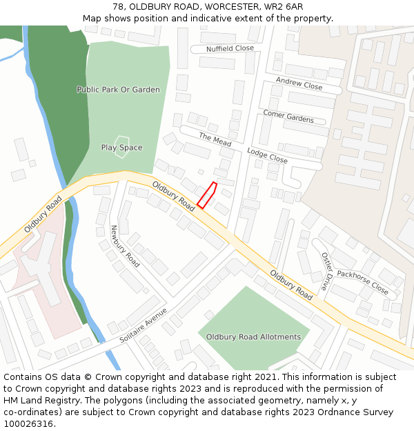 78, OLDBURY ROAD, WORCESTER, WR2 6AR: Location map and indicative extent of plot