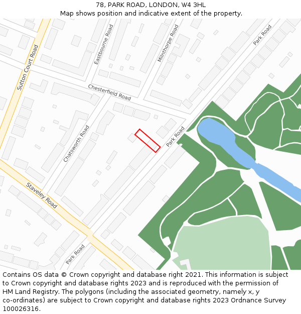 78, PARK ROAD, LONDON, W4 3HL: Location map and indicative extent of plot