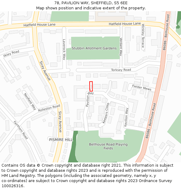 78, PAVILION WAY, SHEFFIELD, S5 6EE: Location map and indicative extent of plot