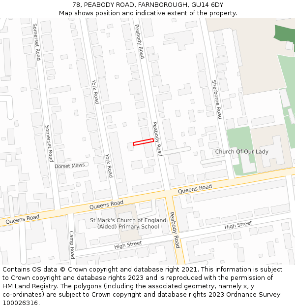 78, PEABODY ROAD, FARNBOROUGH, GU14 6DY: Location map and indicative extent of plot