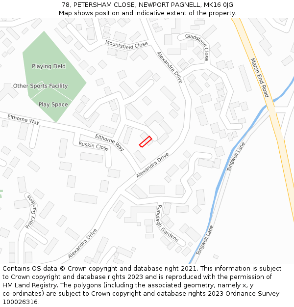 78, PETERSHAM CLOSE, NEWPORT PAGNELL, MK16 0JG: Location map and indicative extent of plot