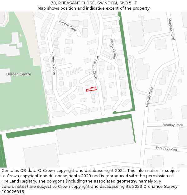 78, PHEASANT CLOSE, SWINDON, SN3 5HT: Location map and indicative extent of plot