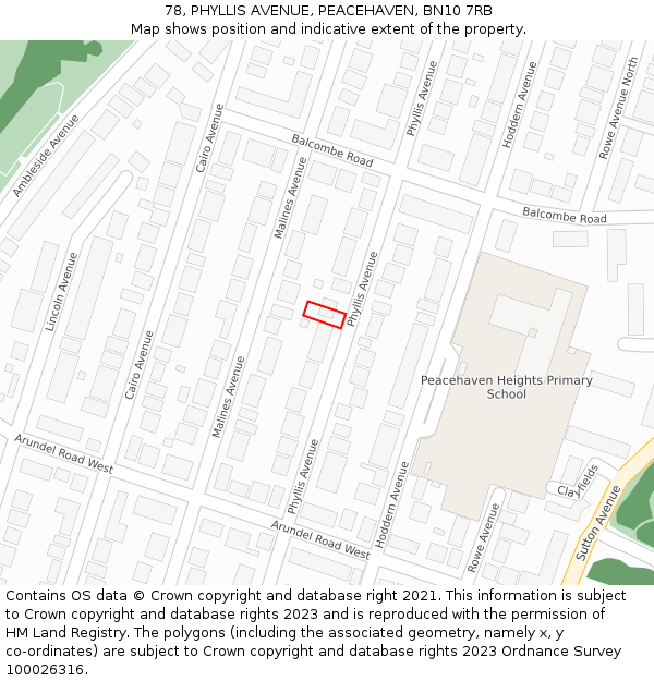 78, PHYLLIS AVENUE, PEACEHAVEN, BN10 7RB: Location map and indicative extent of plot