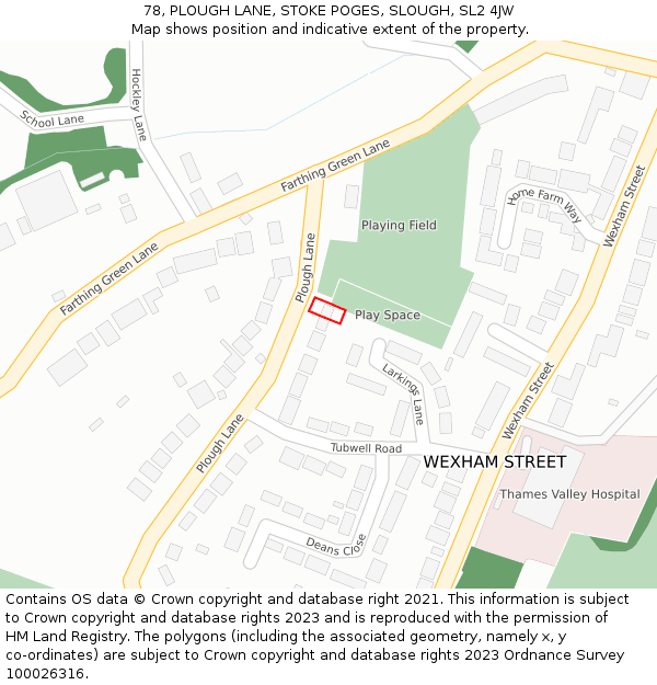 78, PLOUGH LANE, STOKE POGES, SLOUGH, SL2 4JW: Location map and indicative extent of plot