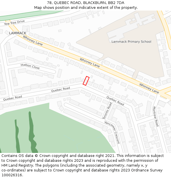 78, QUEBEC ROAD, BLACKBURN, BB2 7DA: Location map and indicative extent of plot