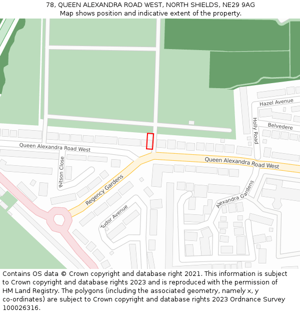 78, QUEEN ALEXANDRA ROAD WEST, NORTH SHIELDS, NE29 9AG: Location map and indicative extent of plot