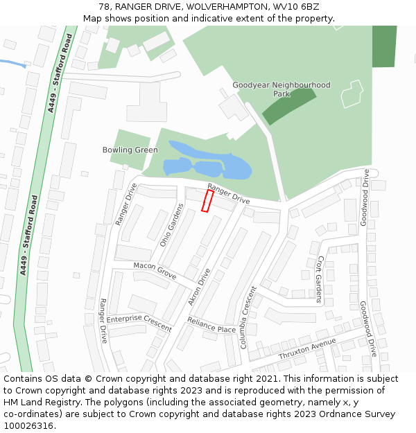 78, RANGER DRIVE, WOLVERHAMPTON, WV10 6BZ: Location map and indicative extent of plot