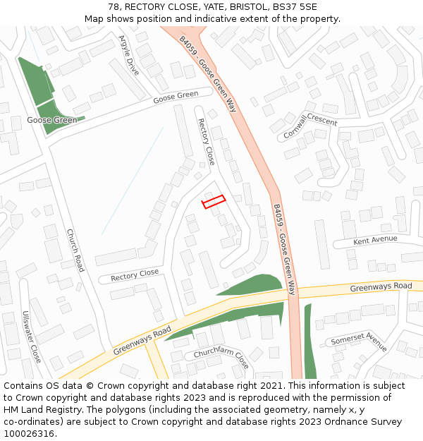 78, RECTORY CLOSE, YATE, BRISTOL, BS37 5SE: Location map and indicative extent of plot