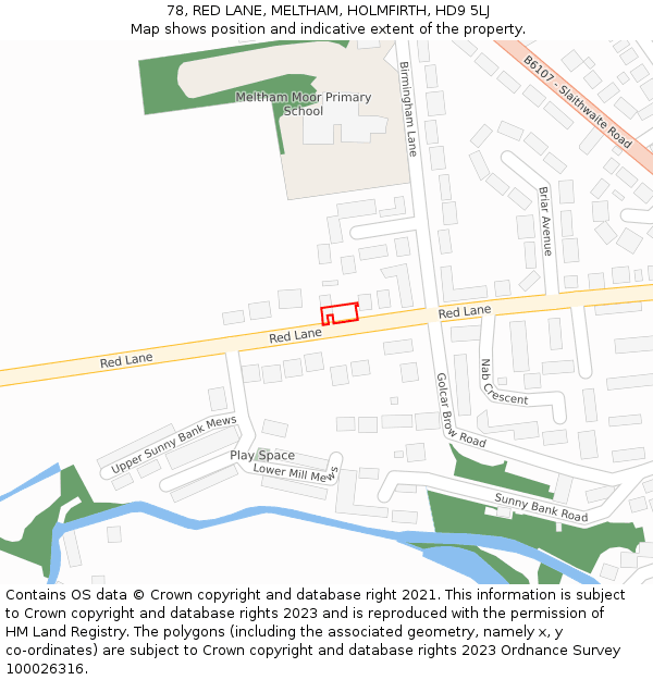 78, RED LANE, MELTHAM, HOLMFIRTH, HD9 5LJ: Location map and indicative extent of plot