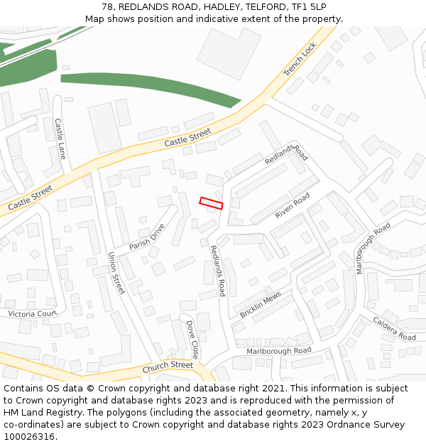 78, REDLANDS ROAD, HADLEY, TELFORD, TF1 5LP: Location map and indicative extent of plot