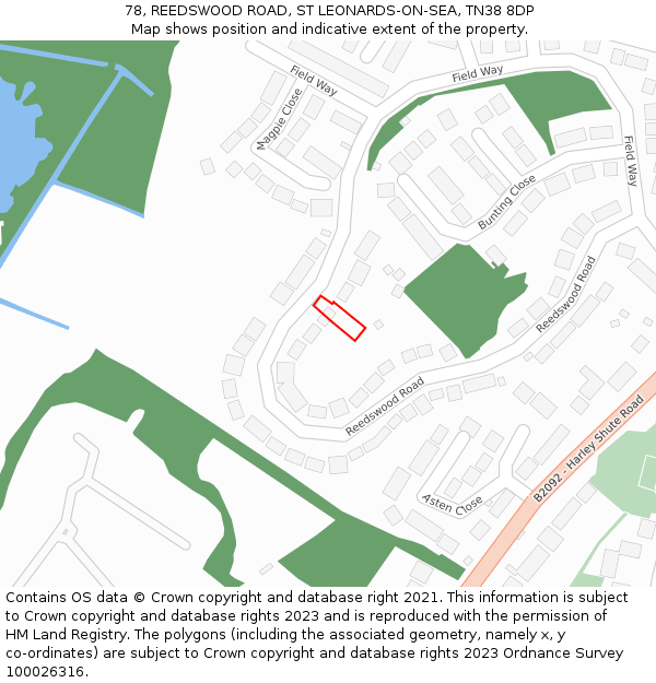 78, REEDSWOOD ROAD, ST LEONARDS-ON-SEA, TN38 8DP: Location map and indicative extent of plot