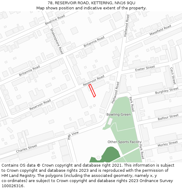 78, RESERVOIR ROAD, KETTERING, NN16 9QU: Location map and indicative extent of plot