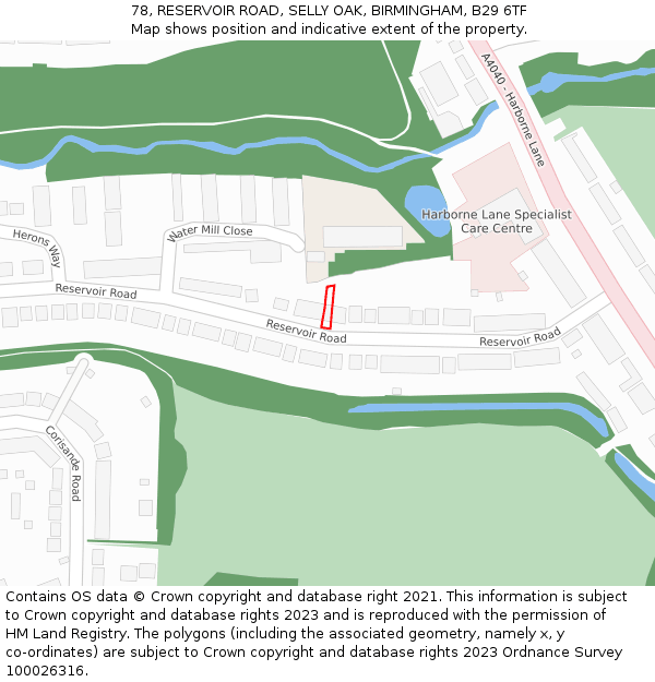 78, RESERVOIR ROAD, SELLY OAK, BIRMINGHAM, B29 6TF: Location map and indicative extent of plot