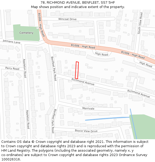 78, RICHMOND AVENUE, BENFLEET, SS7 5HF: Location map and indicative extent of plot