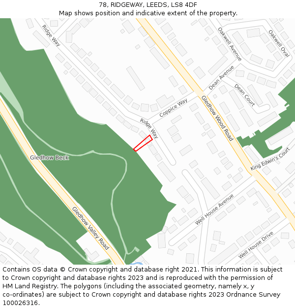 78, RIDGEWAY, LEEDS, LS8 4DF: Location map and indicative extent of plot