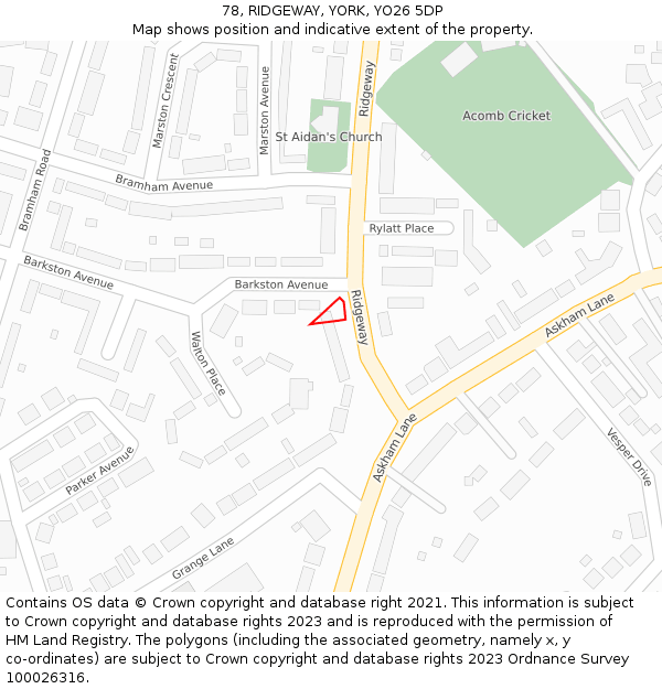 78, RIDGEWAY, YORK, YO26 5DP: Location map and indicative extent of plot