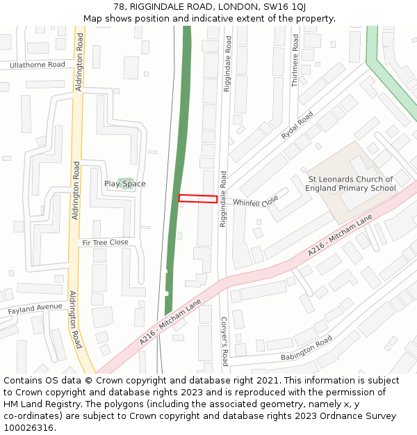 78, RIGGINDALE ROAD, LONDON, SW16 1QJ: Location map and indicative extent of plot