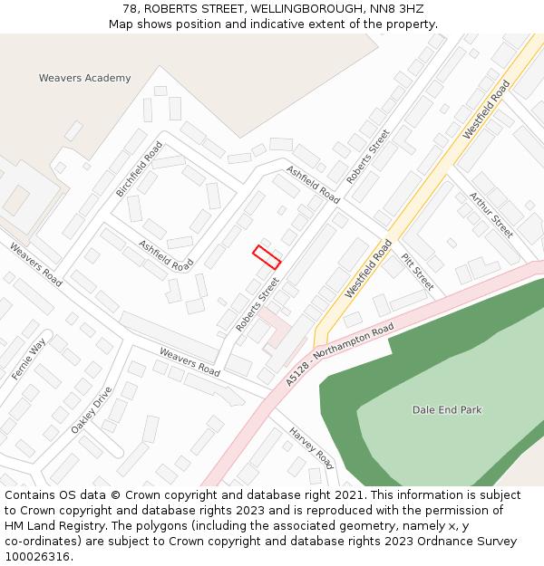 78, ROBERTS STREET, WELLINGBOROUGH, NN8 3HZ: Location map and indicative extent of plot