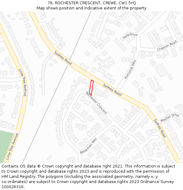 78, ROCHESTER CRESCENT, CREWE, CW1 5YQ: Location map and indicative extent of plot