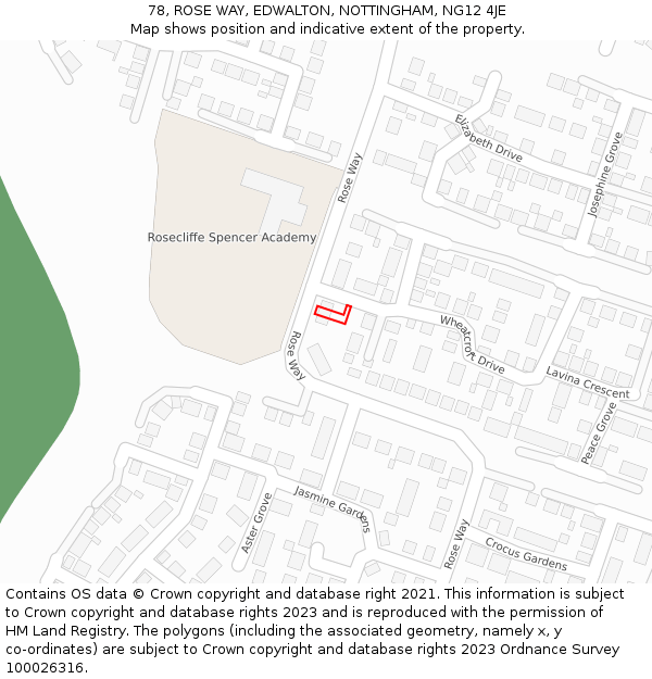 78, ROSE WAY, EDWALTON, NOTTINGHAM, NG12 4JE: Location map and indicative extent of plot