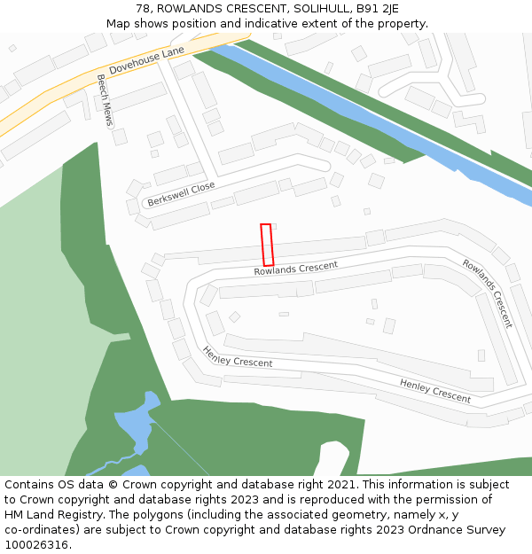 78, ROWLANDS CRESCENT, SOLIHULL, B91 2JE: Location map and indicative extent of plot