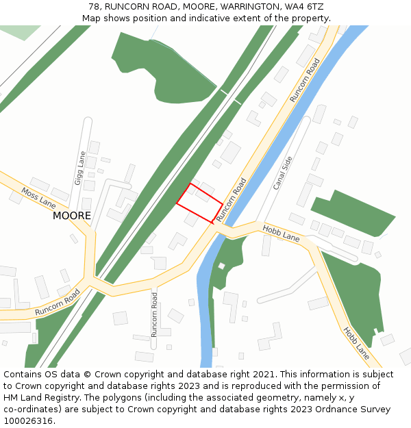 78, RUNCORN ROAD, MOORE, WARRINGTON, WA4 6TZ: Location map and indicative extent of plot