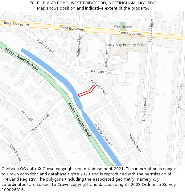 78, RUTLAND ROAD, WEST BRIDGFORD, NOTTINGHAM, NG2 5DG: Location map and indicative extent of plot