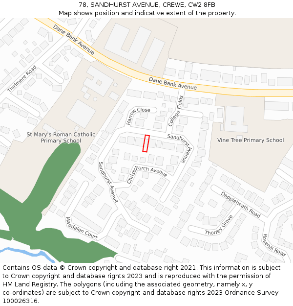 78, SANDHURST AVENUE, CREWE, CW2 8FB: Location map and indicative extent of plot