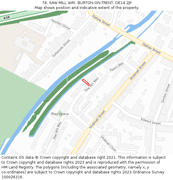 78, SAW MILL WAY, BURTON-ON-TRENT, DE14 2JP: Location map and indicative extent of plot