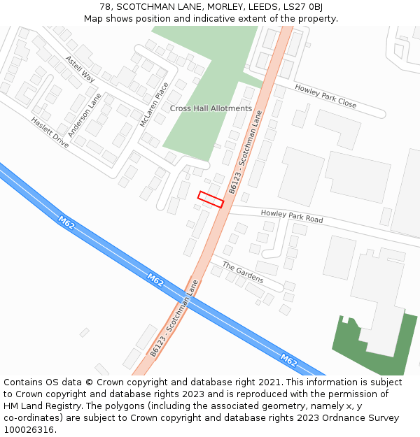 78, SCOTCHMAN LANE, MORLEY, LEEDS, LS27 0BJ: Location map and indicative extent of plot