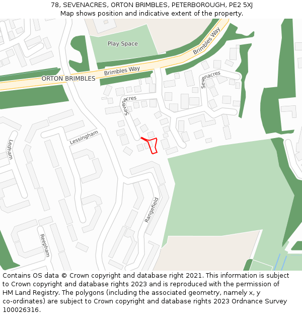 78, SEVENACRES, ORTON BRIMBLES, PETERBOROUGH, PE2 5XJ: Location map and indicative extent of plot