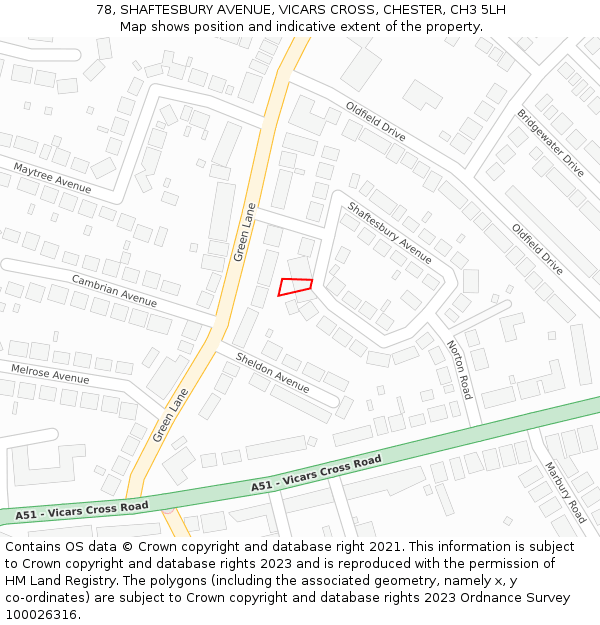 78, SHAFTESBURY AVENUE, VICARS CROSS, CHESTER, CH3 5LH: Location map and indicative extent of plot