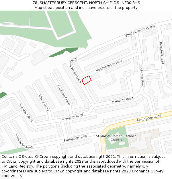 78, SHAFTESBURY CRESCENT, NORTH SHIELDS, NE30 3HS: Location map and indicative extent of plot