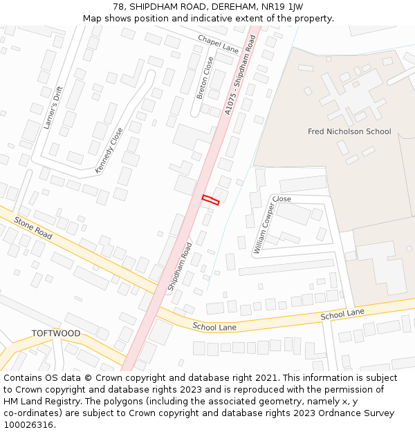 78, SHIPDHAM ROAD, DEREHAM, NR19 1JW: Location map and indicative extent of plot