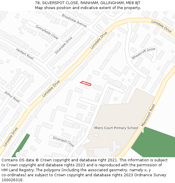 78, SILVERSPOT CLOSE, RAINHAM, GILLINGHAM, ME8 8JT: Location map and indicative extent of plot