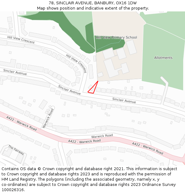 78, SINCLAIR AVENUE, BANBURY, OX16 1DW: Location map and indicative extent of plot