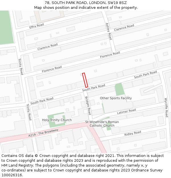 78, SOUTH PARK ROAD, LONDON, SW19 8SZ: Location map and indicative extent of plot